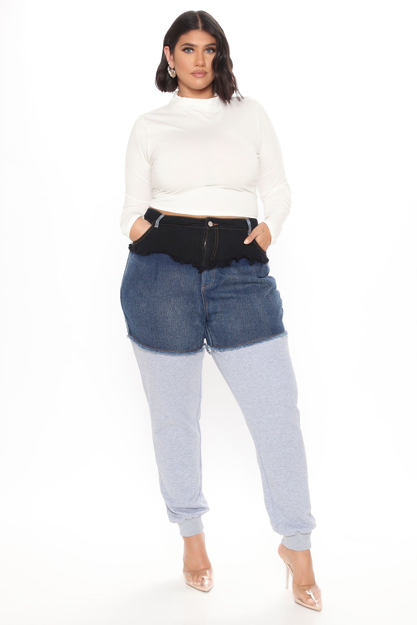 Top Tier Denim Sweatpant Joggers - Blue/combo