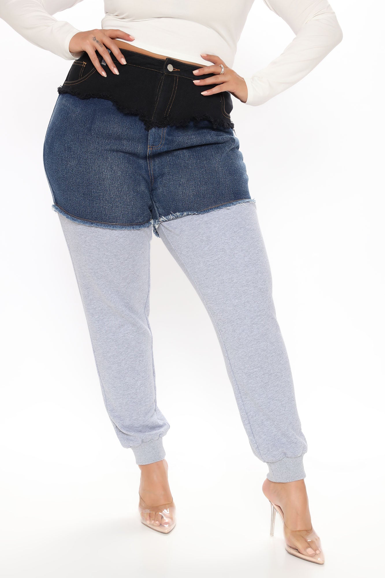 Top Tier Denim Sweatpant Joggers - Blue/combo
