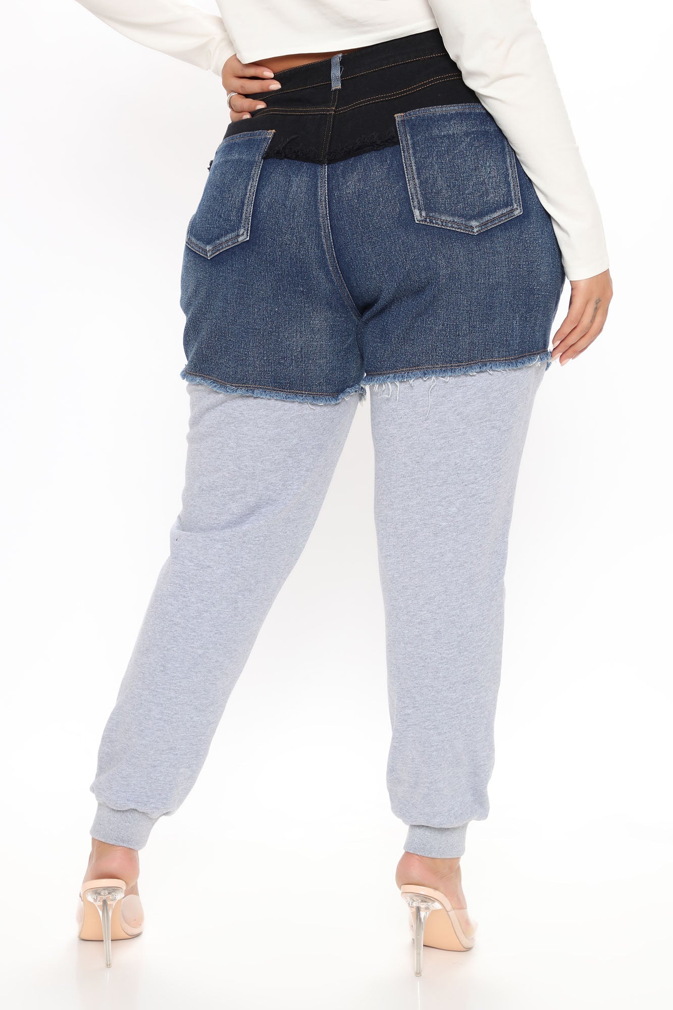 Top Tier Denim Sweatpant Joggers - Blue/combo
