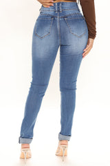Tough Love Cuffed Skinny Jeans - Medium Blue Wash