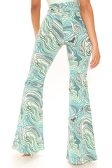 Too Groovy Swirl Print Flare Jeans - Green/combo