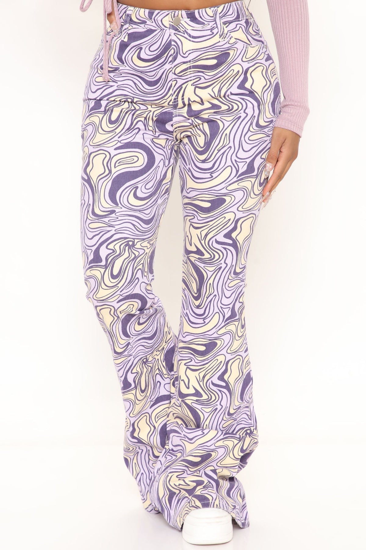 Too Groovy Swirl Print Flare Jeans - Purple/combo