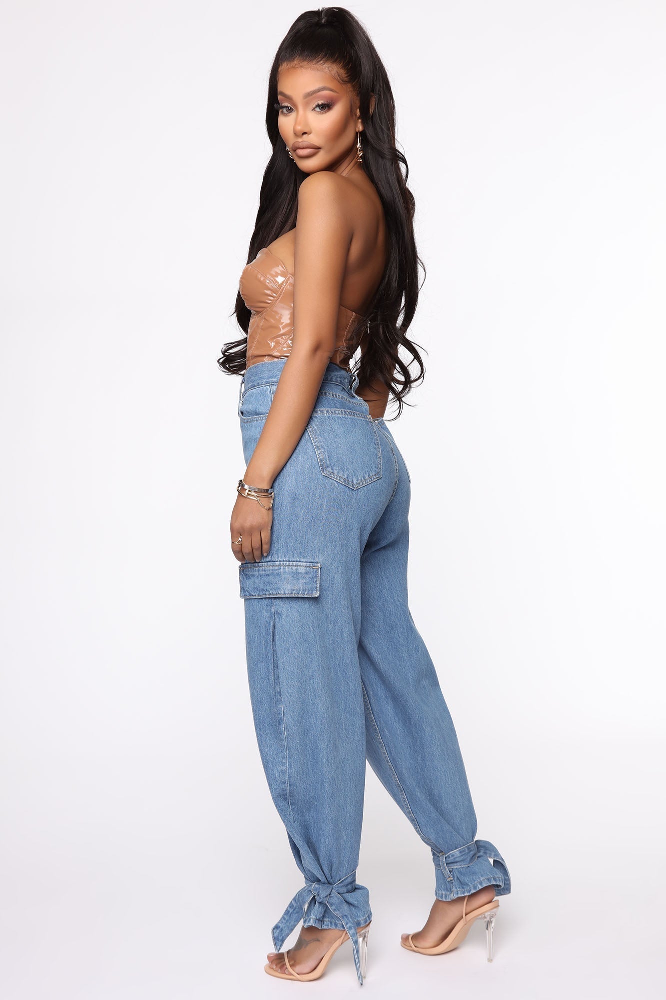 Too Tied Up Balloon Mom Jeans - Medium Wash