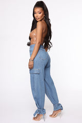 Too Tied Up Balloon Mom Jeans - Medium Wash