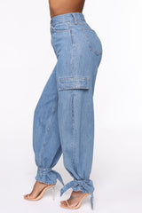 Too Tied Up Balloon Mom Jeans - Medium Wash