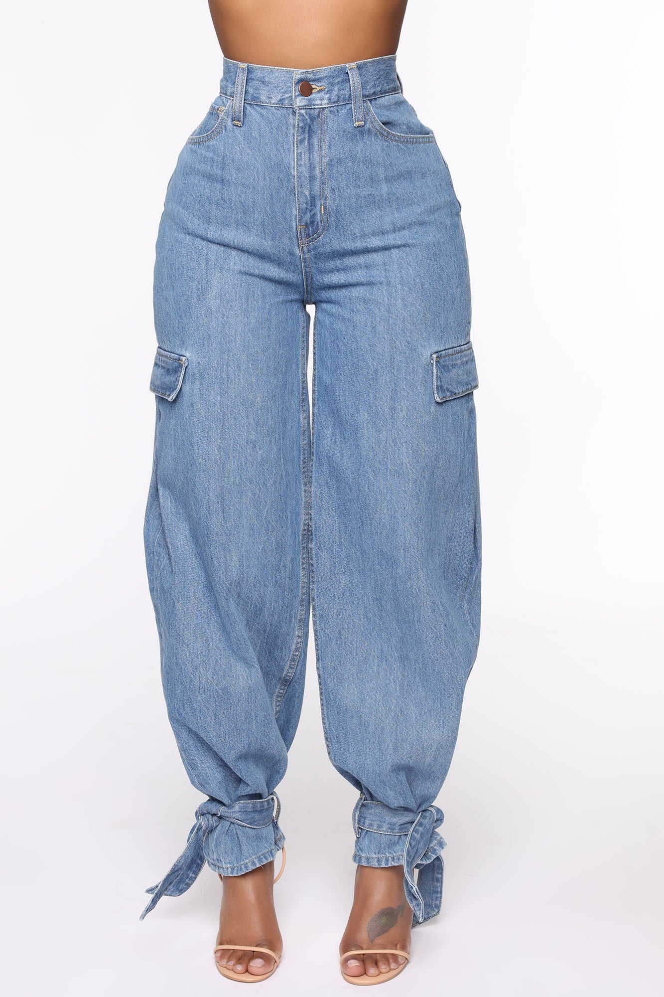 Too Tied Up Balloon Mom Jeans - Medium Wash