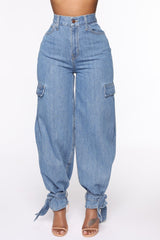 Too Tied Up Balloon Mom Jeans - Medium Wash