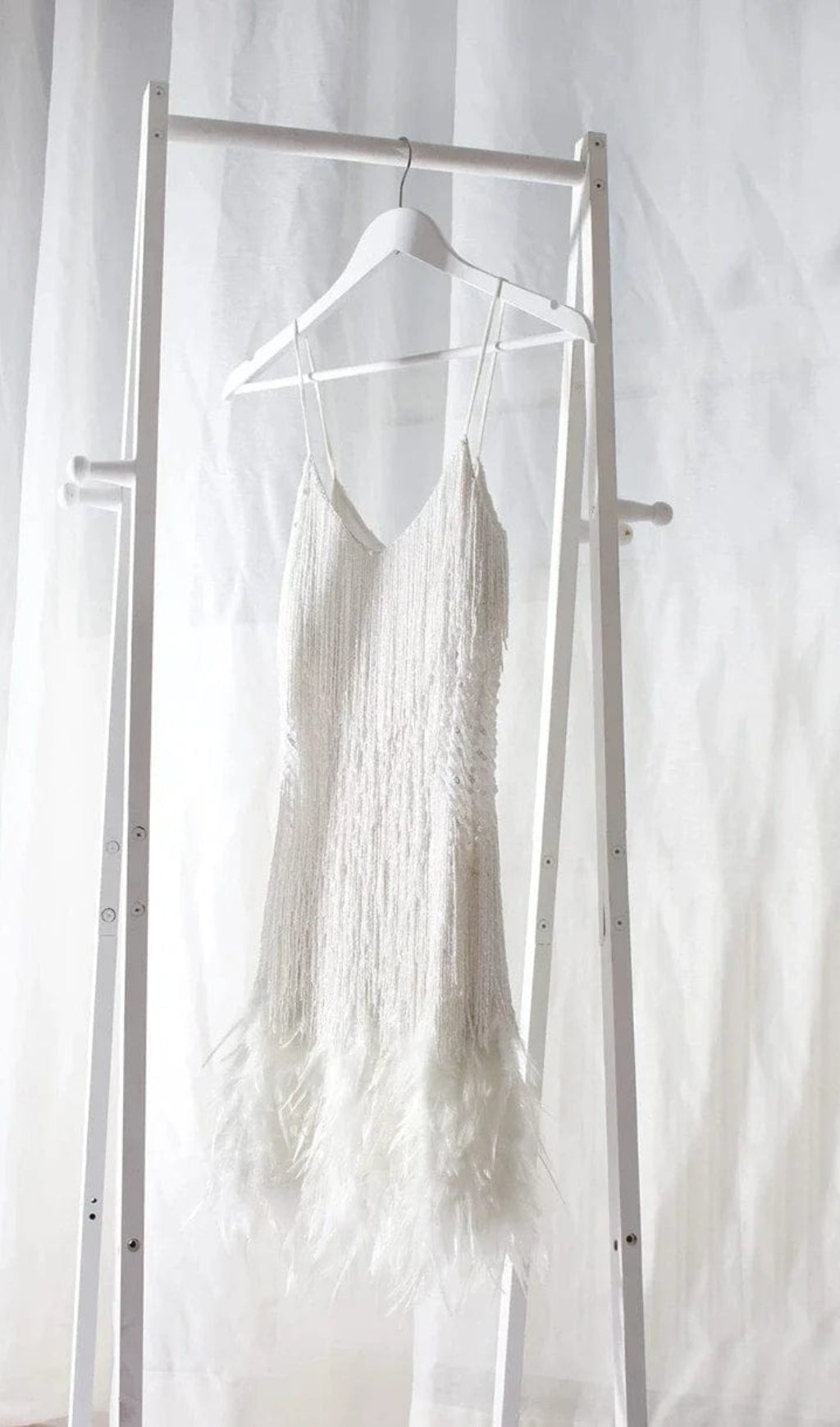 TASSEL FEATHER MINI DRESS IN WHITE