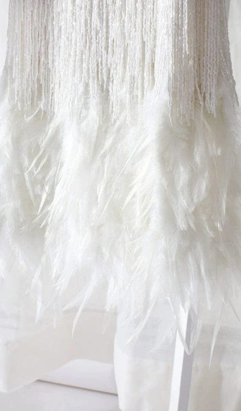 TASSEL FEATHER MINI DRESS IN WHITE