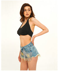 TITANIA LINSLEY TEARDROP FRINGE DENIM SHORT