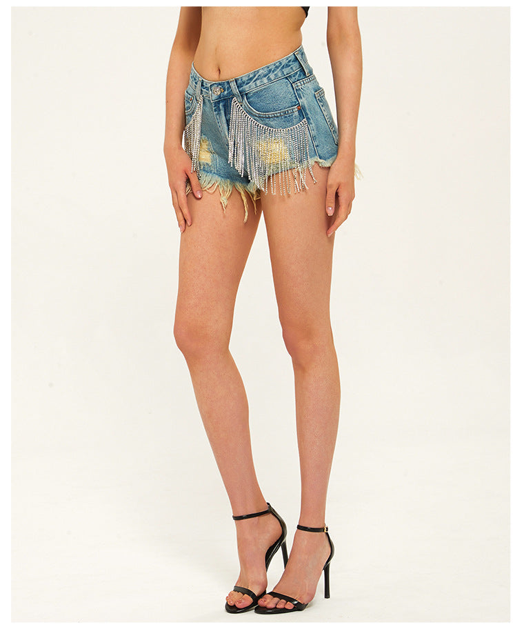 TITANIA LINSLEY TEARDROP FRINGE DENIM SHORT