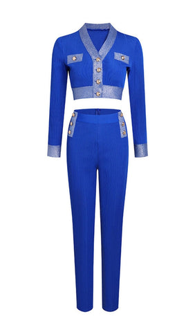 V-NECK BANDAGE TWO-PIECE SUITS IN BLUE