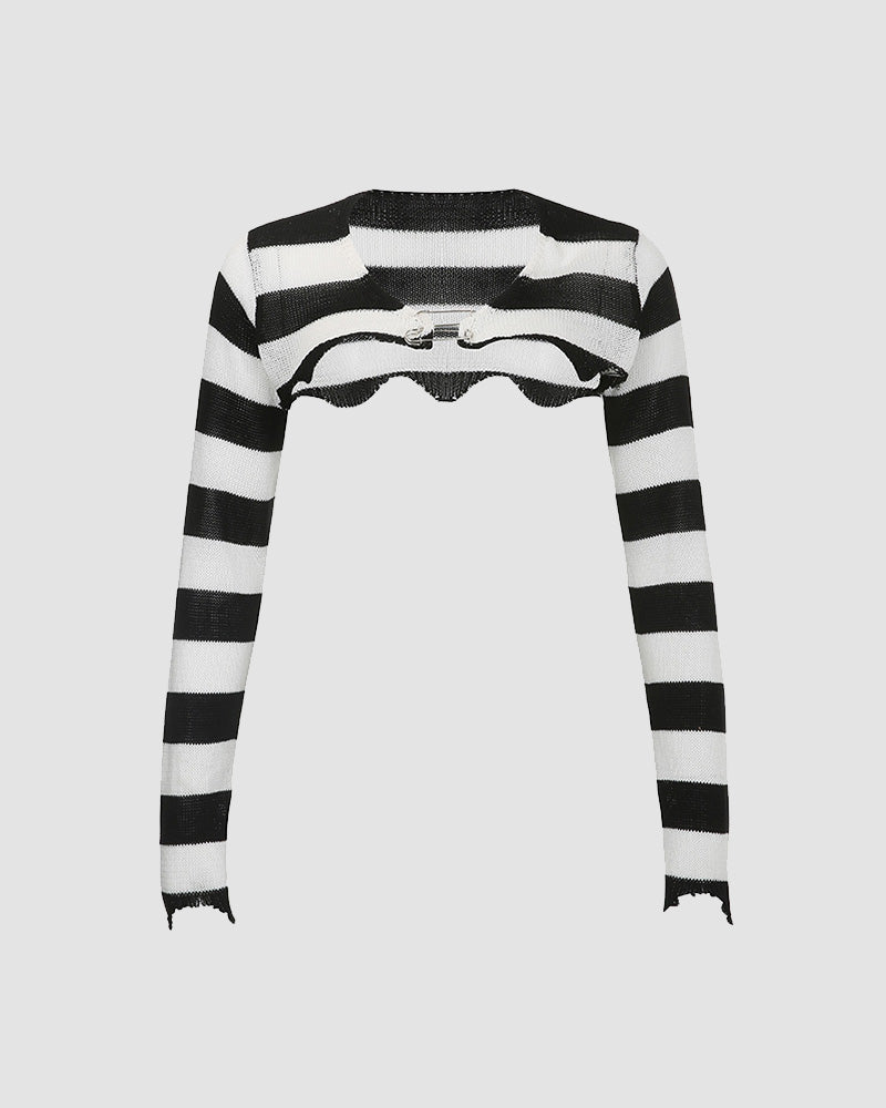 Break Out Knitted Stripes Pin Gloves Top