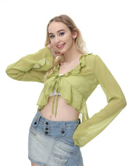 Ruffled Lime Split Blouse