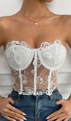 WHITE FLORAL LACE CORSET TOP