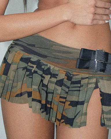 Camouflaged Pleated Mini Skirt