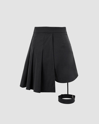 Gothic Pleated Belted Academia Skirt