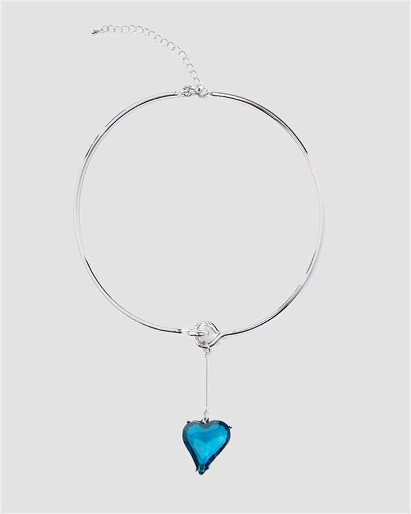 Bejeweled Blue Heart Necklace