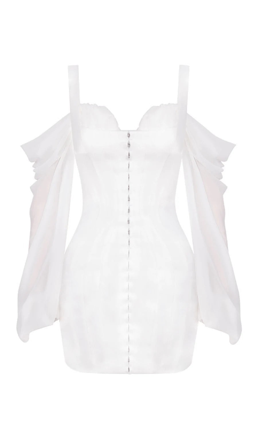 WHITE CORSET DRESS WITH BLOUSON SLEEVES – Baly Shop