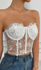 WHITE FLORAL LACE CORSET TOP