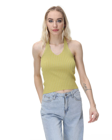 Grooved Ribbed Halter Top