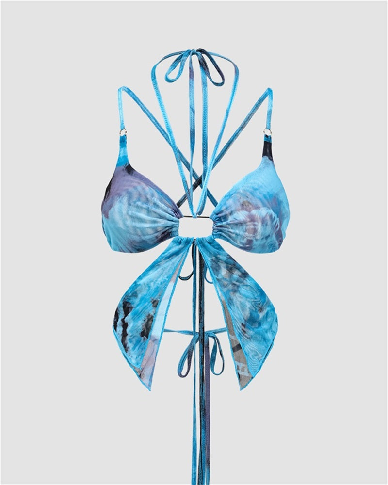 Watermarbled Butterfly Halter Top