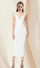 WHITE DEEP V MAXI DRESS