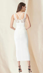 WHITE DEEP V MAXI DRESS