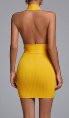 YELLOW HALTER BANDAGE MINI DRESS