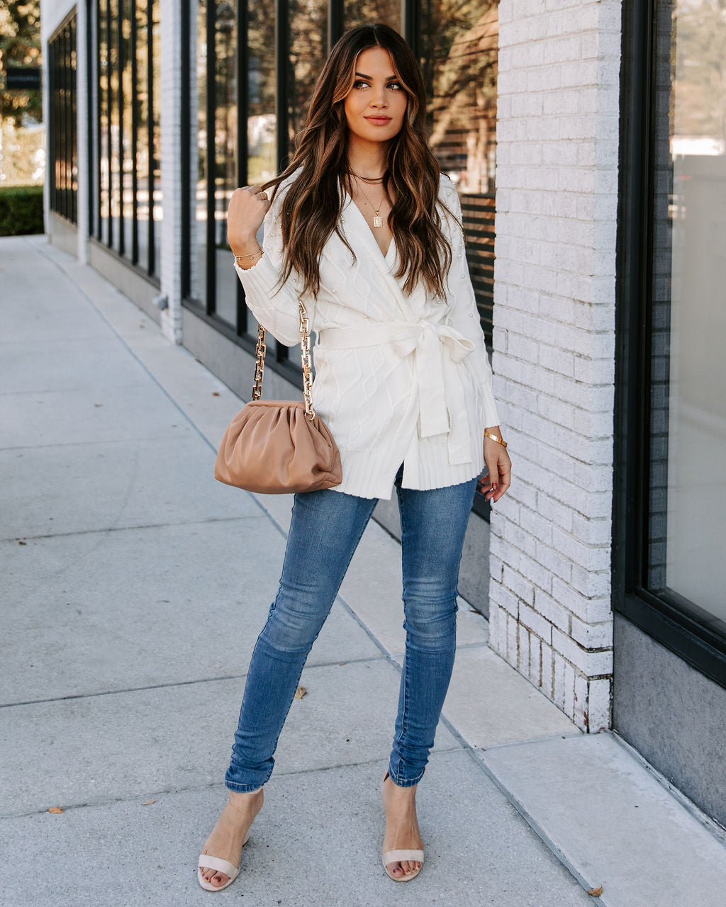 Thoughts Of You Pearl Embellished Tie Cardigan - Ivory