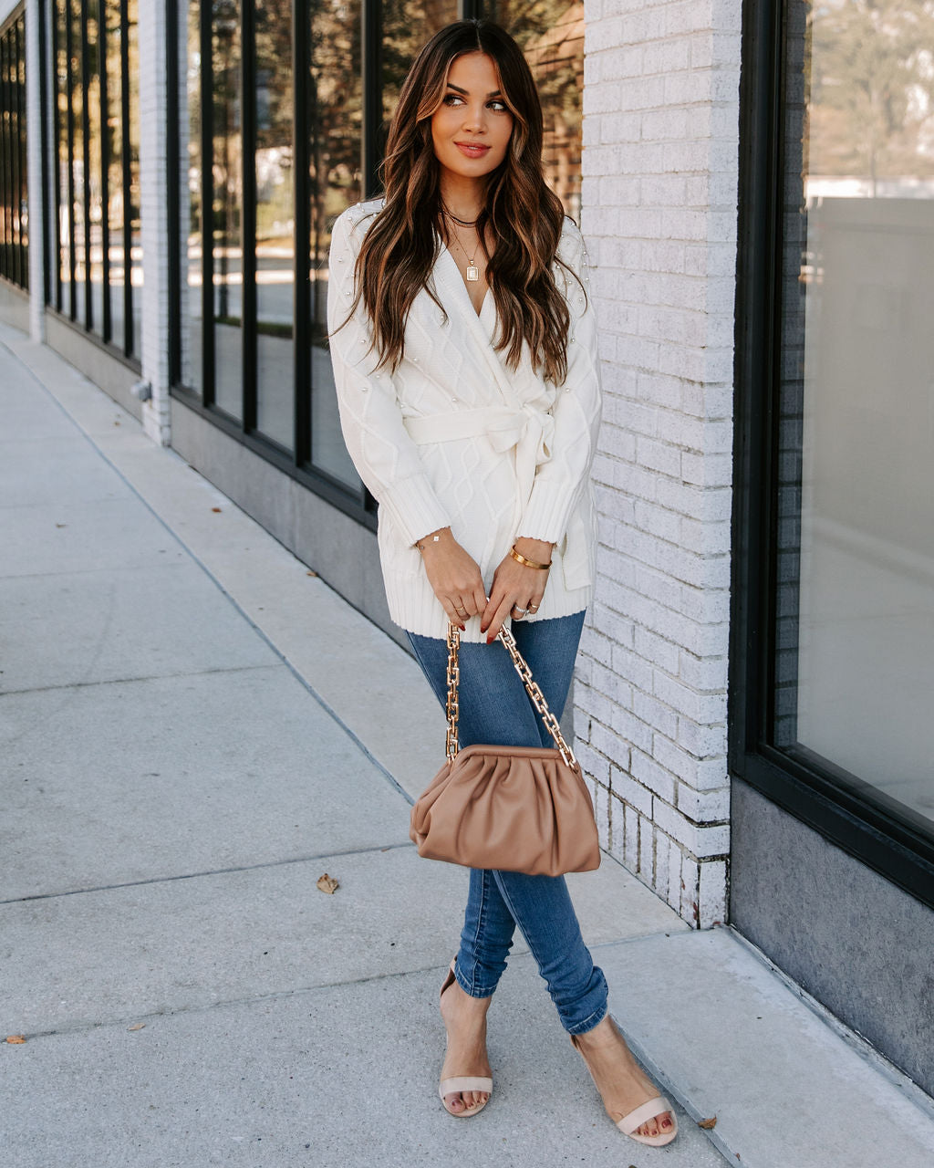 Thoughts Of You Pearl Embellished Tie Cardigan - Ivory