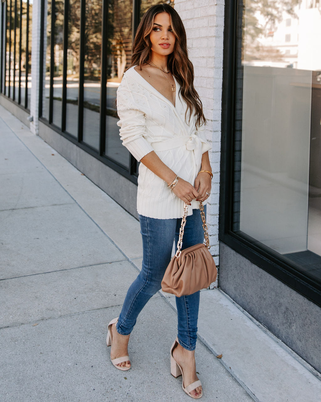 Thoughts Of You Pearl Embellished Tie Cardigan - Ivory