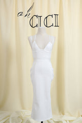 WHITE DEEP V MAXI DRESS