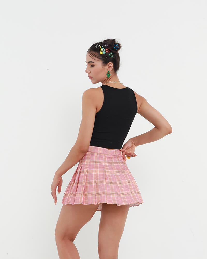 Pleated Pursuits Checkered Skirt