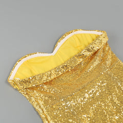 YELLOW STRAPLESS SEQUIN MINI DRESS