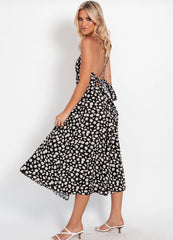 Torrie Polka Dot Tie Front Maxi Dress - Black