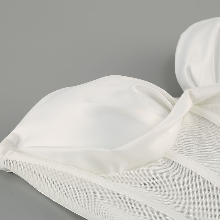WHITE MESH CORSET MAXI BANDAGE DRESS