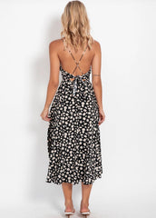 Torrie Polka Dot Tie Front Maxi Dress - Black