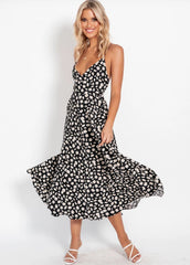 Torrie Polka Dot Tie Front Maxi Dress - Black