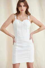 WHITE RUCHED CORSET MINI DRESS