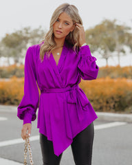 The Sweetest Satin Wrap Blouse - Orchid