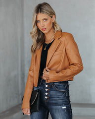 Tiller Faux Leather Crop Blazer - Biscotti