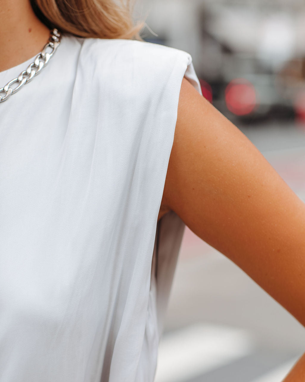 Times Square Padded Shoulder Blouse - Grey