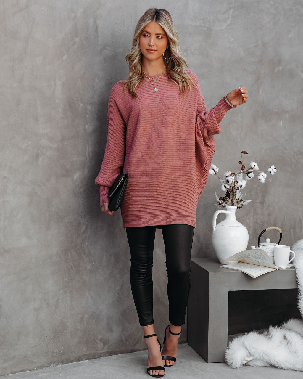 Tremont Ribbed Dolman Sweater - Mauve