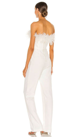 WHITE FEATHER JUMPSUIT