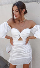 White Off-Shoulder Key Hole Dress