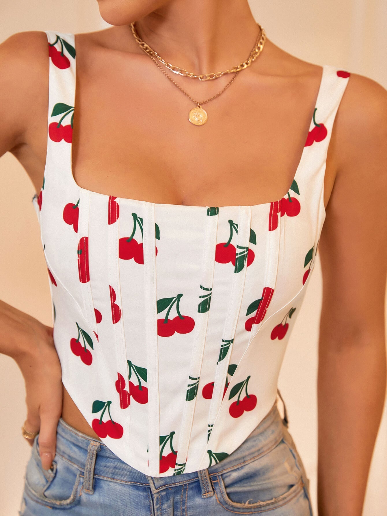 Ditsy Floral Print Hanky Hem Zip Back Tank Top