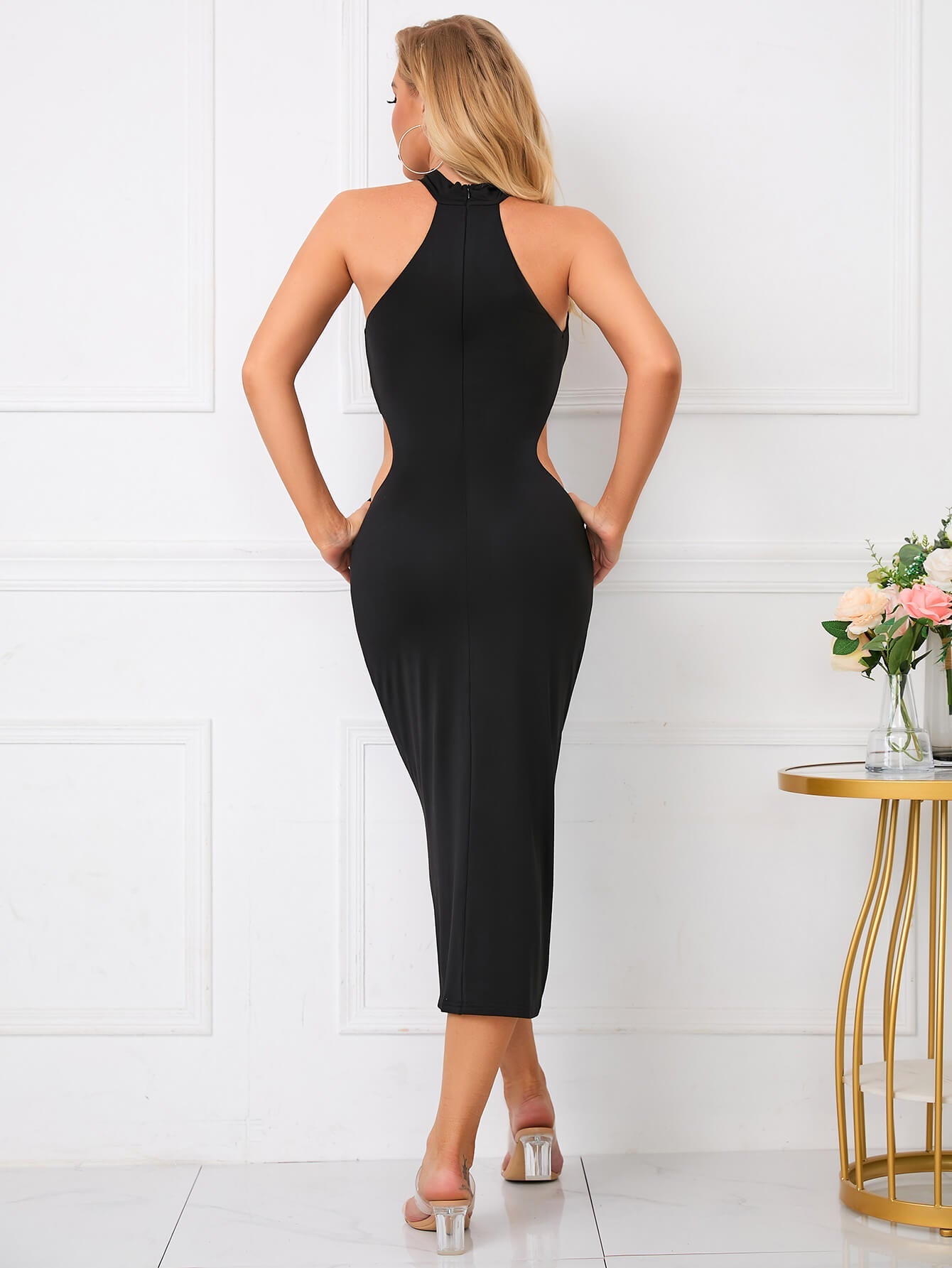 Cut Out Zip Back Halter Bodycon Dress – Baly Shop