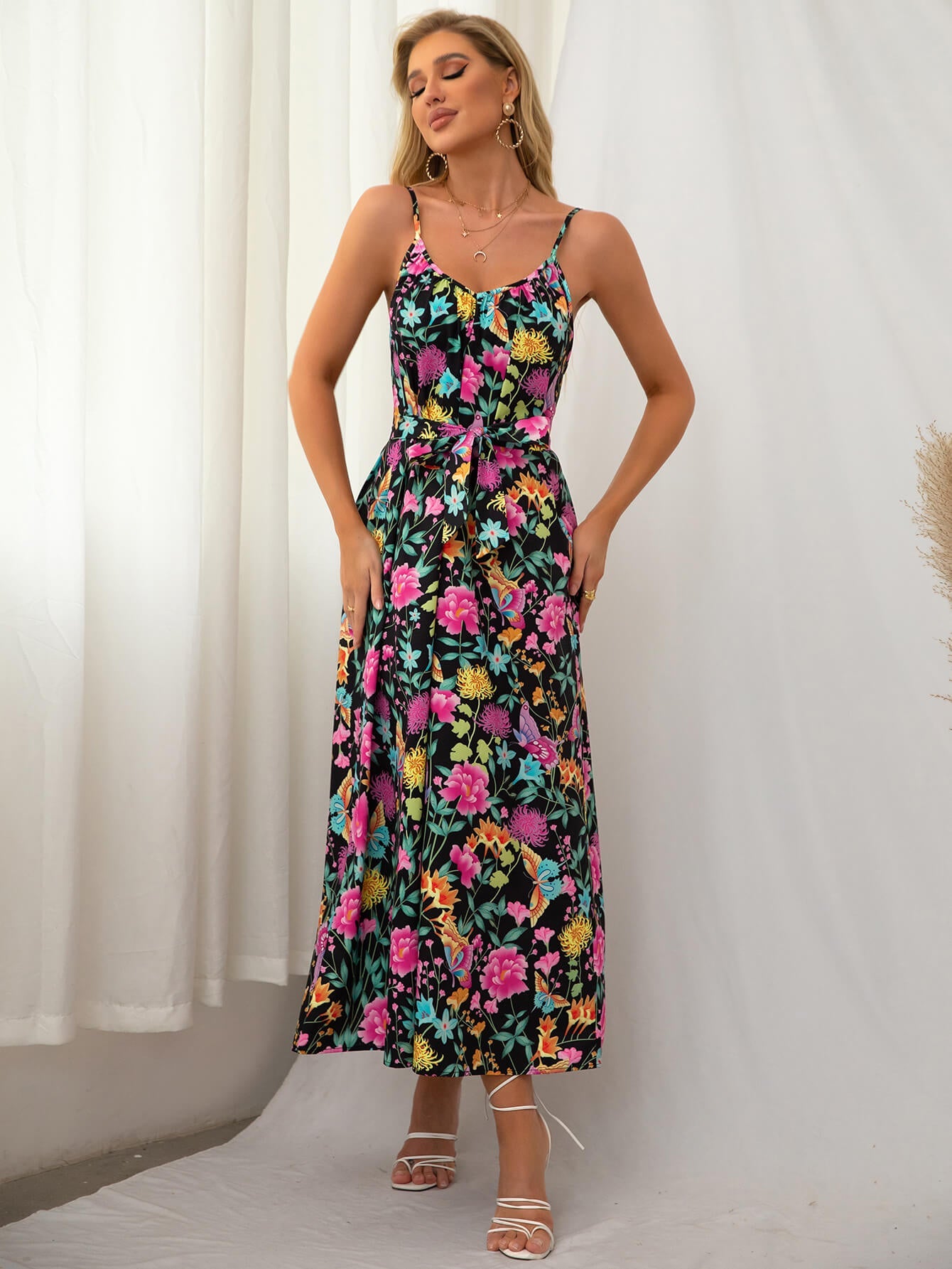 Sleeveless Floral Wrap Dress