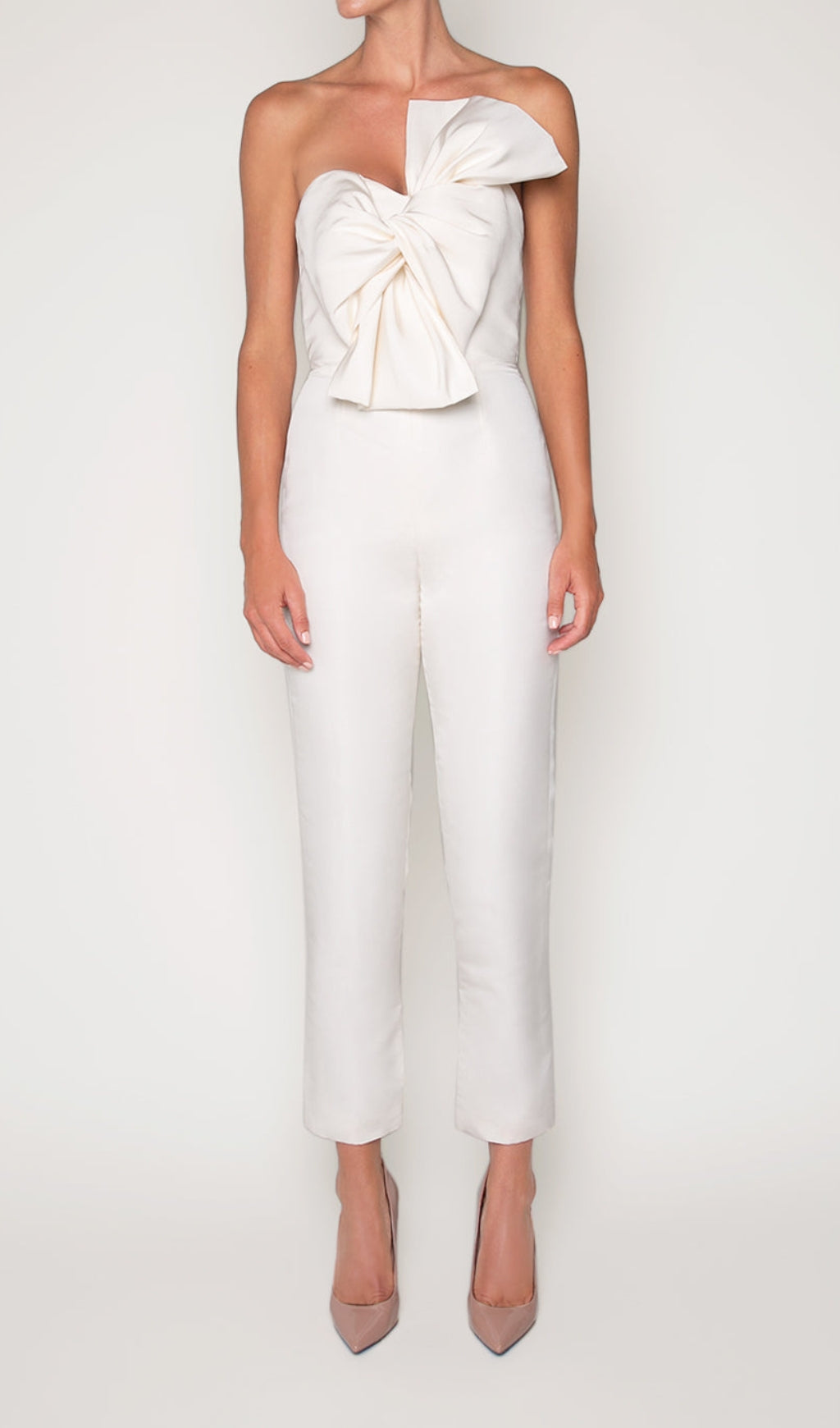 TWISTED BOW SILK FAILLE JUMPSUIT